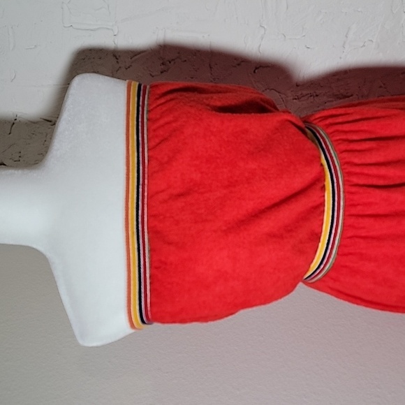 Vintage Vicky Vaughn Strapless Mini Dress Terrycloth Elastic Boho Red Rainbow M - Picture 2 of 14